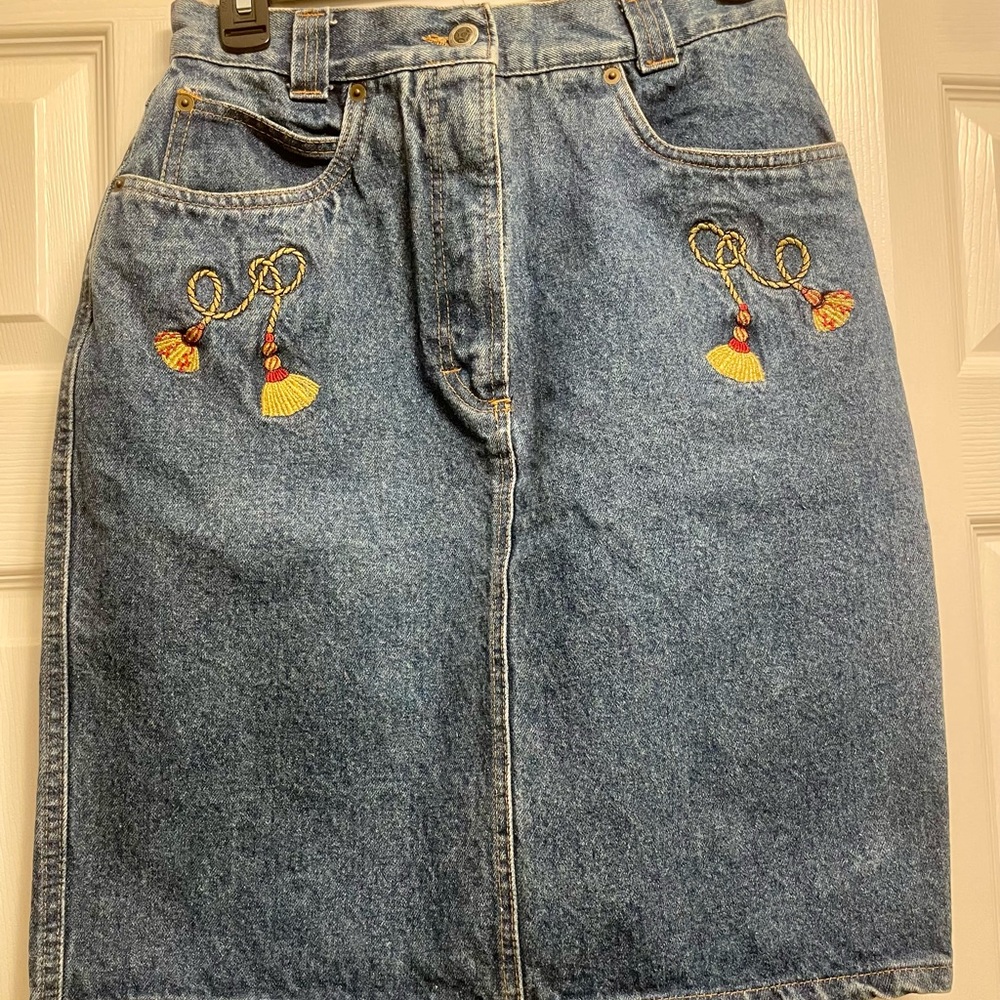 Mondi Blue Denim Skirt with Colorful Embroidery